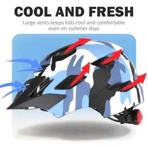 Bilaki Kids Bike Helmet, Boys Girls Helmets from Toddler to Youth, 2 Sizes for Child Ages 2-3-5-8-14 Years, Toddler Bicycle Helmet with Detachable Visor & LED Light, Adjustable Multi-Sport Helmet - 6