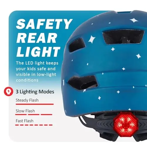 Bilaki Kids Bike Helmet, Adjustable Toddler Youth Helmet with Detachable Visor & LED Light for Boys Girls Ages 2-14, Multi-Sport Helmet for Cycling Scooter Skating, 2 Sizes - 4
