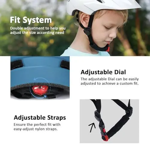 Bilaki Kids Bike Helmet, Youth Toddler Boys Girls Helmets, 2 Size Adjustable for Ages 2-3-5-8-14 Years, Child Helmet with Visor and LED Light, Lightweight Multi-Sport Bicycle Scooter Cycling Helmets - 5