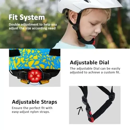Bilaki Kids Bike Helmet, Boys Girls Helmets from Toddler to Youth, 2 Sizes for Child Ages 2-3-5-8-14 Years, Toddler Bicycle Helmet with Detachable Visor & LED Light, Adjustable Multi-Sport Helmet - 6