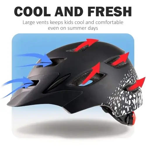 Kids Bike Helmet, Toddler Youth Helmet for Boys Girls, Ages 3-5, 5-8, 8-12 | Certified Multi-Sport Bicycle Scooter Skate Helmet with LED Light & Visor, Adjustable Lightweight Ventilated for Child Teen 