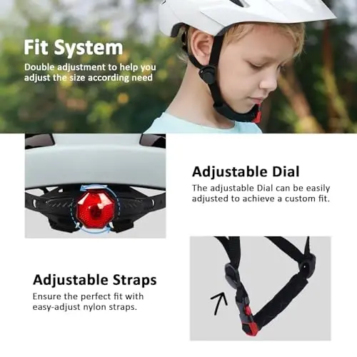 Bilaki Kids Bike Helmet, Adjustable Toddler Youth Helmet with Detachable Visor & LED Light for Boys Girls Ages 2-14, Multi-Sport Helmet for Cycling Scooter Skating, 2 Sizes - 4