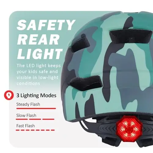 Bilaki Kids Bike Helmet, Adjustable Toddler Youth Helmet with Detachable Visor & LED Light for Boys Girls Ages 2-14, Multi-Sport Helmet for Cycling Scooter Skating, 2 Sizes - BILAKI