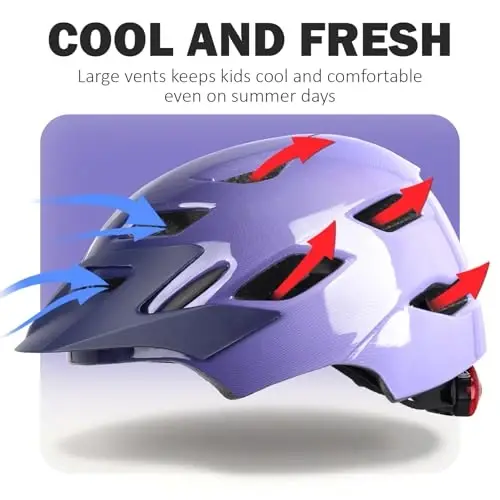 Bilaki Kids Bike Helmet, Boys Girls Helmets from Toddler to Youth, 2 Sizes for Child Ages 2-3-5-8-14 Years, Toddler Bicycle Helmet with Detachable Visor & LED Light, Adjustable Multi-Sport Helmet 