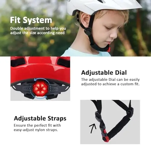 Bilaki Kids Bike Dubulg'asi, O'g'il Bolalar Qizlar Dubulg'alari Kichkintoydan Yoshlargacha, Bola Yoshidagi 2-3-5-8-14 yoshlar uchun 2 O'lcham, Ajratiladigan Visor va LED Chiroqli Kichkintoy Velosiped Dubulg'asi, Sozlanishi Ko'p Sport Dubulg'asi - 3