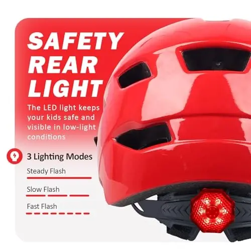 Bilaki Kids Bike Dubulg'asi, O'g'il Bolalar Qizlar Dubulg'alari Kichkintoydan Yoshlargacha, Bola Yoshidagi 2-3-5-8-14 yoshlar uchun 2 O'lcham, Ajratiladigan Visor va LED Chiroqli Kichkintoy Velosiped Dubulg'asi, Sozlanishi Ko'p Sport Dubulg'asi - 4