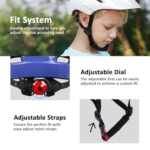 Bilaki Kids Bike Dubulg'asi, O'g'il bolalar Qizlar Dubulg'alari Yigitdan Yoshgacha, 2-3-5-8-14 yoshdagi bolalar uchun 2 o'lcham, Ajratib olinadigan Vizor va LED yoritgichli yosh bolalar uchun velosiped dubulg'asi, Sozlanishi ko'p sportli dubulg'a - 3