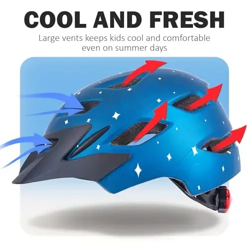 Bilaki Kids Bike Helmet, Adjustable Youth Boys Girls Helmets for Ages 3-5-8-14 Years (50-57cm), Child Helmet with Visor and LED Light, Lightweight Multi-Sport Bicycle Scooter Skate Cycling Helmets - 6