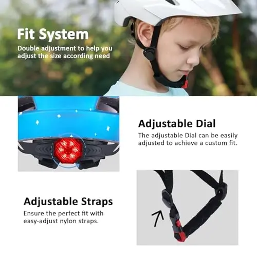 Bilaki Kids Bike Helmet, Adjustable Youth Boys Girls Helmets for Ages 3-5-8-14 Years (50-57cm), Child Helmet with Visor and LED Light, Lightweight Multi-Sport Bicycle Scooter Skate Cycling Helmets 