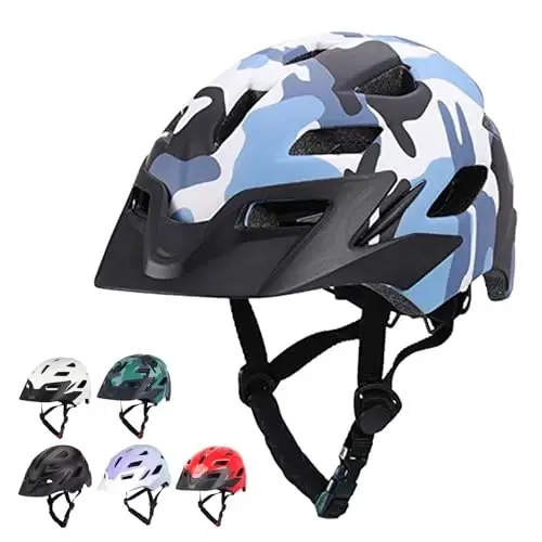 Bilaki Kids Bike Helmet, Adjustable Youth Boys Girls Helmets for Ages 3-5-8-14 Years (50-57cm), Child Helmet with Visor and LED Light, Lightweight Multi-Sport Bicycle Scooter Skate Cycling Helmets 