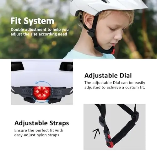 Bilaki Kids Bike Helmet, Adjustable Youth Boys Girls Helmets for Ages 3-5-8-14 Years (50-57cm), Child Helmet with Visor and LED Light, Lightweight Multi-Sport Bicycle Scooter Skate Cycling Helmets - 2