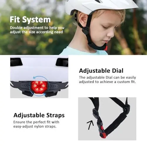 Bilaki Kids Bike Helmet, Adjustable Youth Boys Girls Helmets for Ages 3-5-8-14 Years (50-57cm), Child Helmet with Visor and LED Light, Lightweight Multi-Sport Bicycle Scooter Skate Cycling Helmets - 4