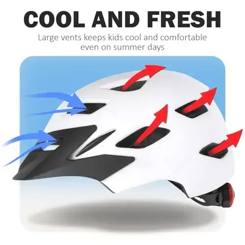 Bilaki Kids Bike Helmet, Adjustable Youth Boys Girls Helmets for Ages 3-5-8-14 Years (50-57cm), Child Helmet with Visor and LED Light, Lightweight Multi-Sport Bicycle Scooter Skate Cycling Helmets - 6