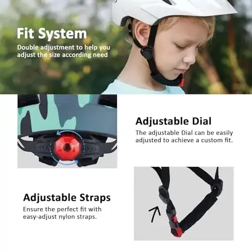 Bilaki Kids Bike Helmet, Boys Girls Helmets from Toddler to Youth, 2 Sizes for Child Ages 2-3-5-8-14 Years, Toddler Bicycle Helmet with Detachable Visor & LED Light, Adjustable Multi-Sport Helmet - 6