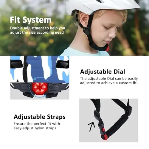 Bilaki Kids Bike Helmet, Boys Girls Helmets from Toddler to Youth, 2 Sizes for Child Ages 2-3-5-8-14 Years, Toddler Bicycle Helmet with Detachable Visor & LED Light, Adjustable Multi-Sport Helmet - 4