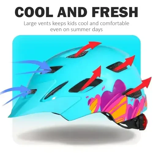 Bilaki Kids Bike Helmet, Boys Girls Helmets from Toddler to Youth, 2 Sizes for Child Ages 2-3-5-8-14 Years, Toddler Bicycle Helmet with Detachable Visor & LED Light, Adjustable Multi-Sport Helmet - 3