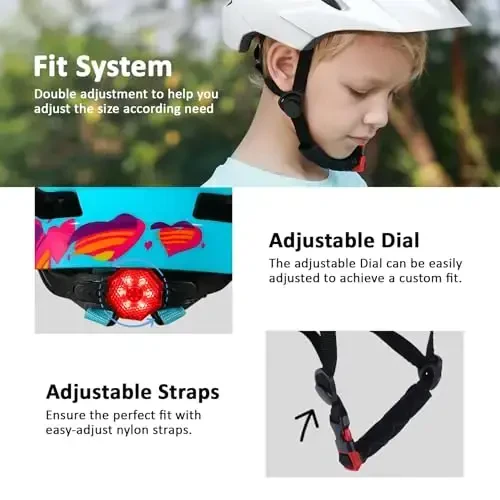 Bilaki Kids Bike Helmet, Boys Girls Helmets from Toddler to Youth, 2 Sizes for Child Ages 2-3-5-8-14 Years, Toddler Bicycle Helmet with Detachable Visor & LED Light, Adjustable Multi-Sport Helmet - 6