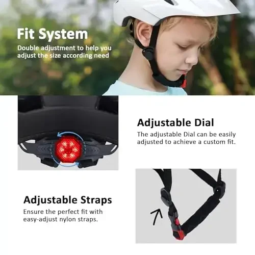 Bilaki Kids Bike Helmet, Boys Girls Helmets from Toddler to Youth, 2 Sizes for Child Ages 2-3-5-8-14 Years, Toddler Bicycle Helmet with Detachable Visor & LED Light, Adjustable Multi-Sport Helmet - 6