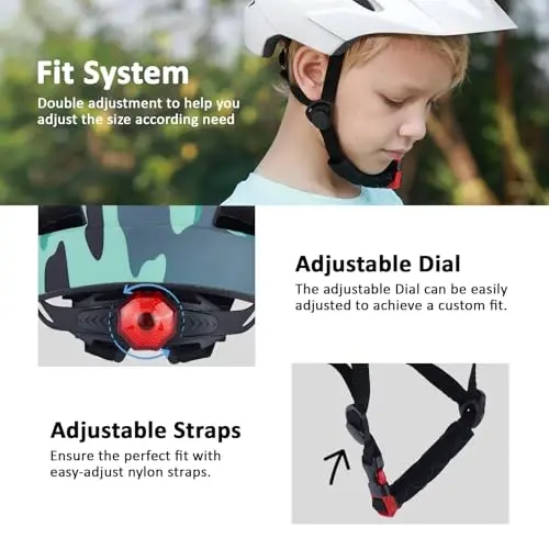 Bilaki Kids Bike Helmet, O'g'il bolalar Qizlar Dubulg'alari Toddlerdan Yoshlargacha, 2-3-5-8-14 yoshdagi bolalar uchun 2 o'lcham, Yechib olinadigan Visor va LED yoritgichli Toddler velosiped dubulg'asi, Sozlanishi ko'p sportli dubulga - 3