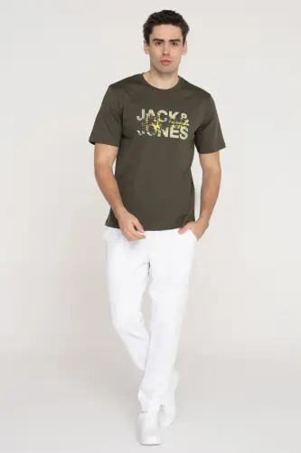 Bilateral yoqali logotipi bosilgan futbolka - O'rmon kechasi - JACK & JONES (1)