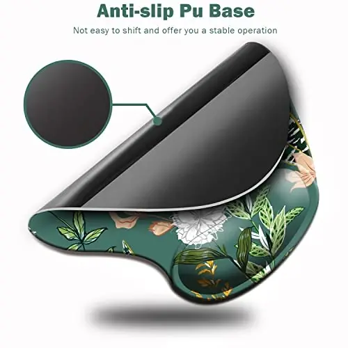 DOOKE Ergonomic Mouse Pad with Wrist Support, Cute Mouse Pads with Non-Slip PU Base for Home Office Working Studying Easy Typing & Pain Relief Dark Green Floral - 3