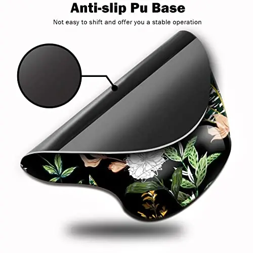 Dooke Ergonomic Mouse Pad with Wrist Support, Cute Mouse Pads with Non-Slip PU Base for Home Office Working Studying Easy Typing & Pain Relief Black Floral - 3