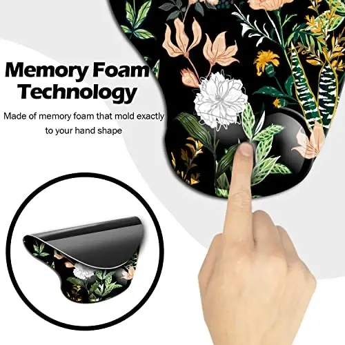 Dooke Ergonomic Mouse Pad with Wrist Support, Cute Mouse Pads with Non-Slip PU Base for Home Office Working Studying Easy Typing & Pain Relief Black Floral - 5