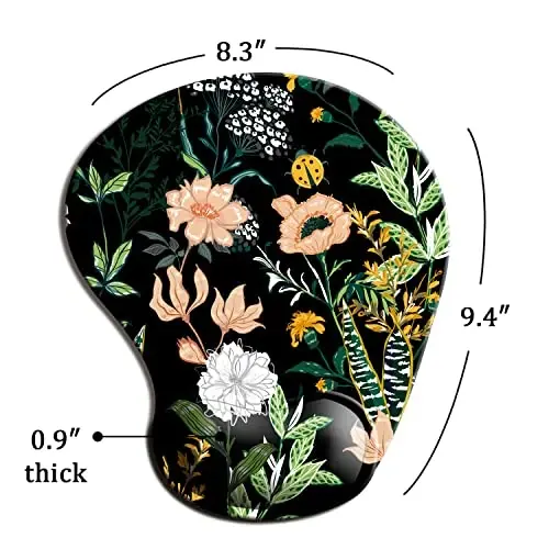 Dooke Ergonomic Mouse Pad with Wrist Support, Cute Mouse Pads with Non-Slip PU Base for Home Office Working Studying Easy Typing & Pain Relief Black Floral - 6