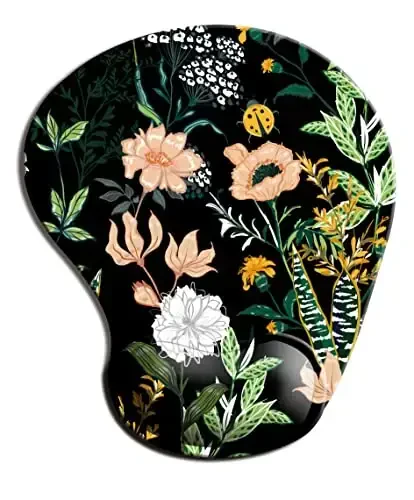 Dooke Ergonomic Mouse Pad with Wrist Support, Cute Mouse Pads with Non-Slip PU Base for Home Office Working Studying Easy Typing & Pain Relief Black Floral - 4