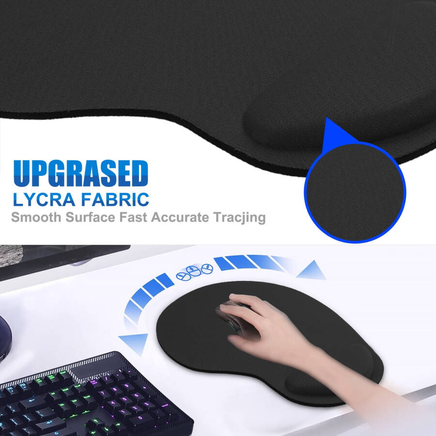 Bilek Destekli Ergonomik Mouse Pad, TSV Oyun Mouse Pad Paspası, Kaymaz Kauçuk Tabanlı Rahat Bilgisayar Jel Mouse Pad - Siyah - 11