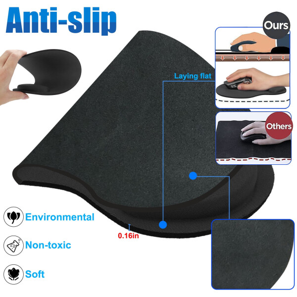 Bilek Destekli Ergonomik Mouse Pad, TSV Oyun Mouse Pad Paspası, Kaymaz Kauçuk Tabanlı Rahat Bilgisayar Jel Mouse Pad - Siyah - 14