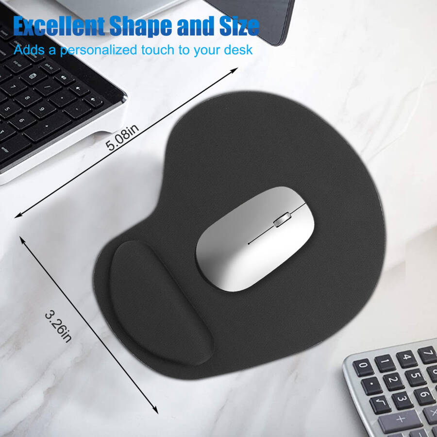 Bilek Destekli Ergonomik Mouse Pad, TSV Oyun Mouse Pad Paspası, Kaymaz Kauçuk Tabanlı Rahat Bilgisayar Jel Mouse Pad - Siyah - 16