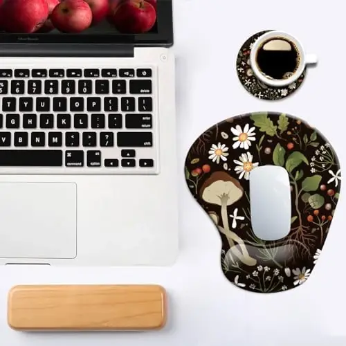 Ergonomic Mouse Pad with Wrist Support and Coaster,Mouse Pads with Non-Slip PU Base for Home Office Working Studying Easy Typing & Pain Relief Daisy - 6