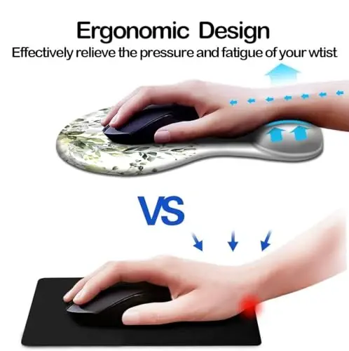 Ergonomic Mouse Pad with Wrist Support and Coaster,Mouse Pads with Non-Slip PU Base for Home Office Working Studying Easy Typing & Pain Relief Watercolor Leaves - DOOKE (1)