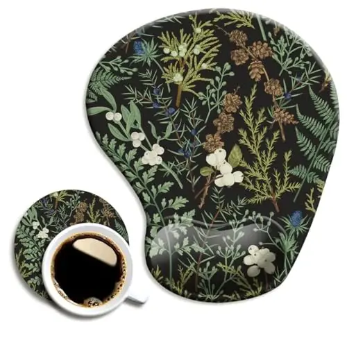 Ergonomic Mouse Pad with Wrist Support and Coaster,Mouse Pads with Non-Slip PU Base for Home Office Working Studying Easy Typing & Pain Relief Botanical Flowers - DOOKE