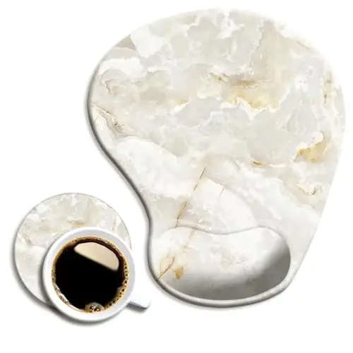 Ergonomic Mouse Pad with Wrist Support and Coaster,Mouse Pads with Non-Slip PU Base for Home Office Working Studying Easy Typing & Pain Relief Ivory Gold - DOOKE