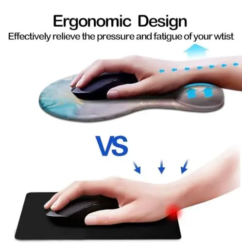 Ergonomic Mouse Pad with Wrist Support and Coaster,Mouse Pads with Non-Slip PU Base for Home Office Working Studying Easy Typing & Pain Relief Cyan Pink Marble - 2