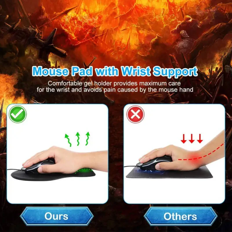 Bilek Tayanchli Gel Yostiq Dam o'rindig'i Stol Kilimi, Stol Kompyuter, Noutbuk, MacBook, Daftar, Sehrli Sichqoncha Klaviatura Uy, O'yin Aksessuarlari GMP40 9.1 X 7.1 dyuym - Qora - 4