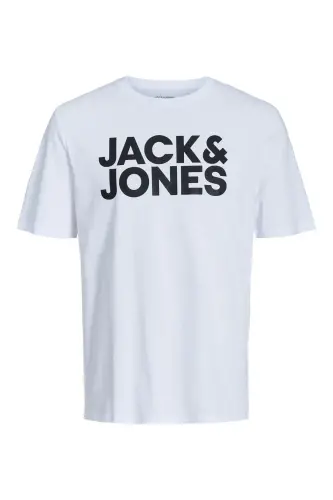 Bilekli yoqali logotipli oq futbolka - Oq to'q ko'k - JACK & JONES (1)