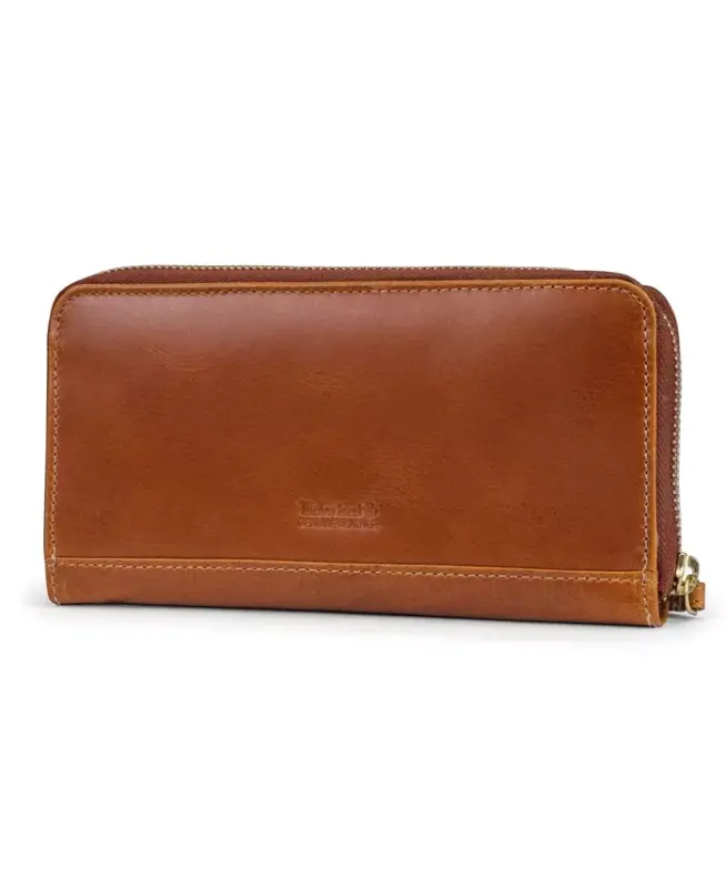 Zip Around Wallet with Wristlet Strap-Cognac - 2