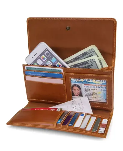 Zip Around Wallet with Wristlet Strap-Cognac - 3