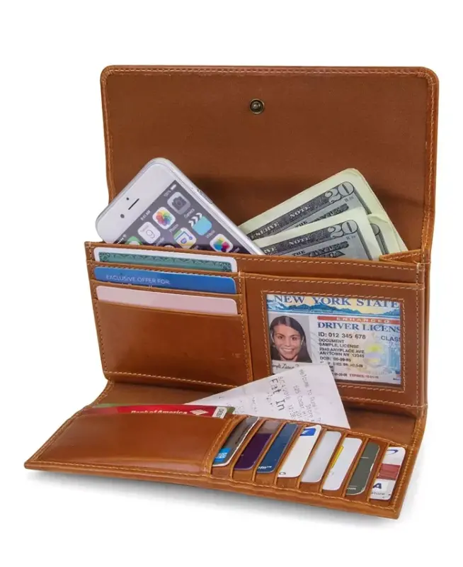 Zip Around Wallet with Wristlet Strap-Cognac - 3