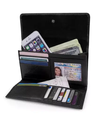 Zip Around Wallet with Wristlet Strap-Black - 3