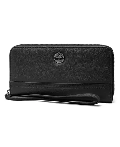 Zip Around Wallet with Wristlet Strap-Black 
