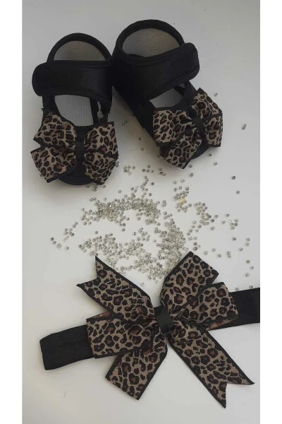 Leopar Desenli Bebek Patik Ve Bandana Seti Bebek Ayakkabı Bandana Seti - Modazone (1)