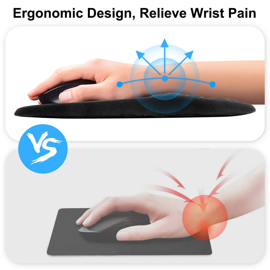 Bilgisayar faresi bilek desteği, kaymaz PU tabanlı ergonomik fare altlığı, siyah - 5