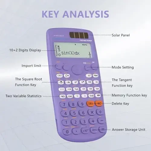 Scientific Calculators, IPepul Purple Math Calculator with 417 Function, Solar Battery Power and 4-Lines Display, School Supplies for Middle High College Students Teachers (Purple 991ES Plus) - 3