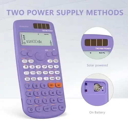 Scientific Calculators, IPepul Purple Math Calculator with 417 Function, Solar Battery Power and 4-Lines Display, School Supplies for Middle High College Students Teachers (Purple 991ES Plus) - 6
