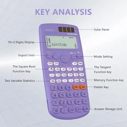 Scientific Calculators, IPepul Purple Math Calculator with 417 Function, Solar Battery Power and 4-Lines Display, School Supplies for Middle High College Students Teachers (Purple 991ES Plus) - 3