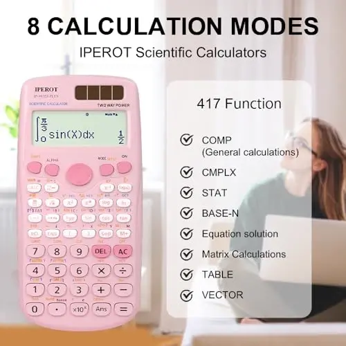 Bilimsel Hesap Makineleri, IPEROT Pembe Bilimsel Hesap Makinesi 417 Fonksiyonlu, Masaüstü Güneş Enerjili Matematik Hesap Makineleri Lise ve Üniversite Öğrencileri için Uygun Okul Malzemeleri Cebir ve Diğer Matematik Ders Kitapları 
